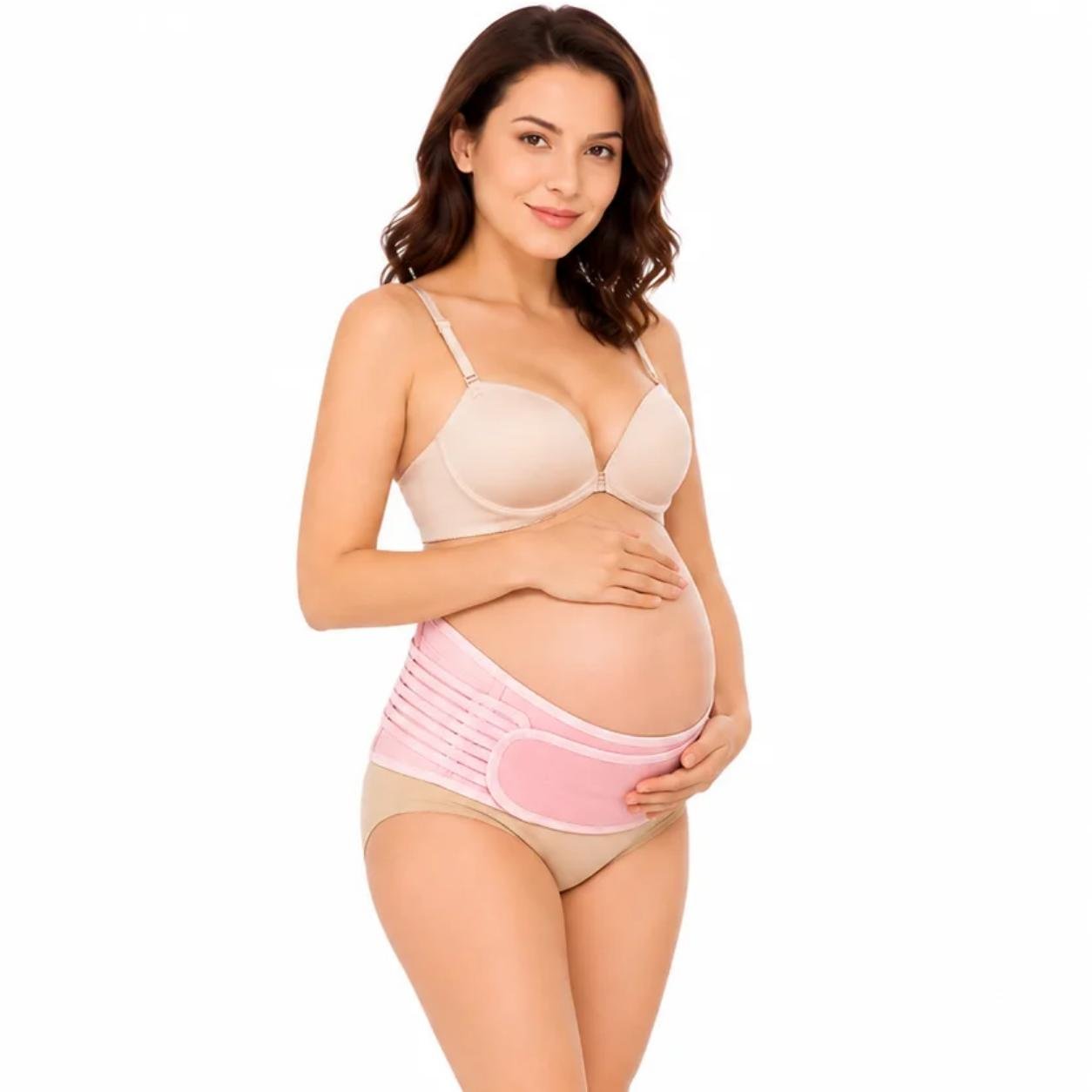 Pregnant woman wearing a Mother To Be Support Belt pregnancy support belt for belly, waist, and lower back support